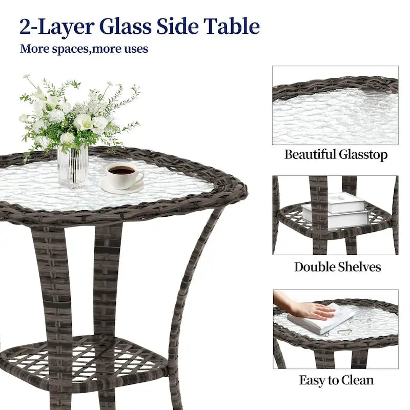 Ensemble de conversation en osier pour patio, chaises pivotantes d'extérieur, ensemble de chaises berçantes avec coussin de 5 pouces d'épaisseur pour le jardin