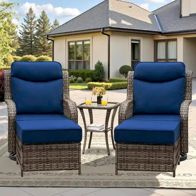 Ensemble de conversation en osier pour patio, chaises pivotantes d'extérieur, ensemble de chaises berçantes avec coussin de 5 pouces d'épaisseur pour le jardin