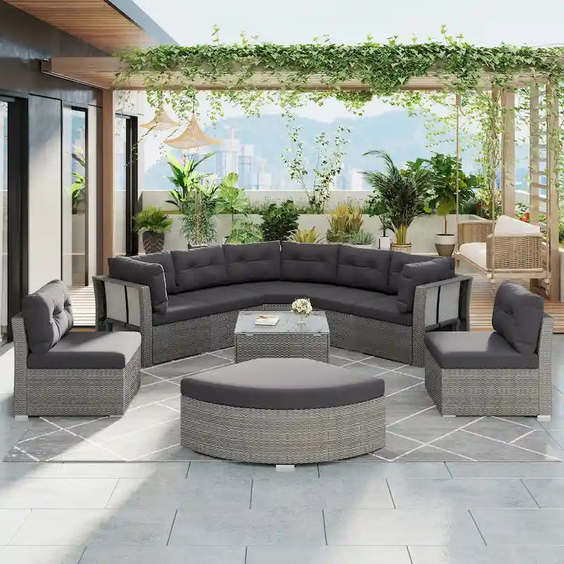 Ensemble de meubles de patio en rotin avec coussins et table basse