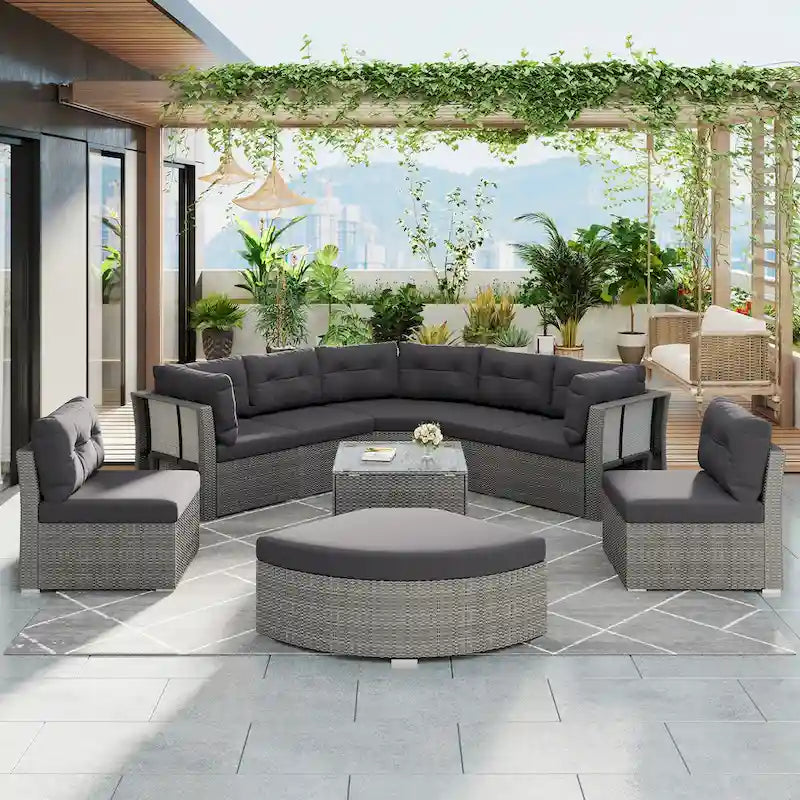 Ensemble de meubles de patio en rotin avec coussins et table basse