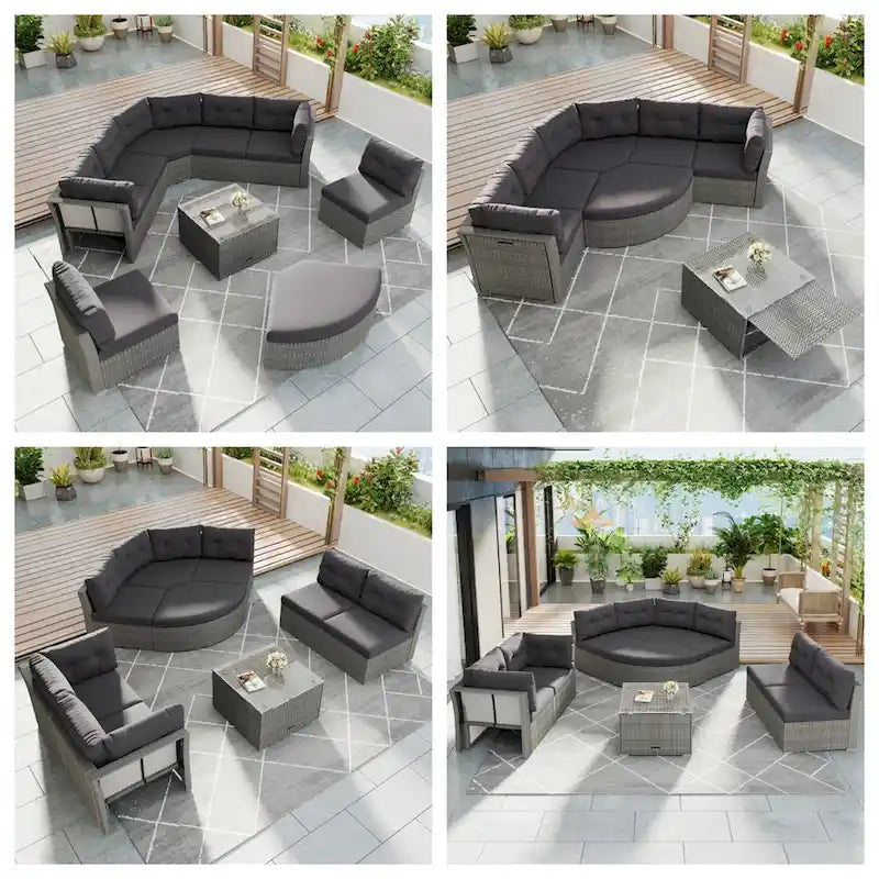 Ensemble de meubles de patio en rotin avec coussins et table basse
