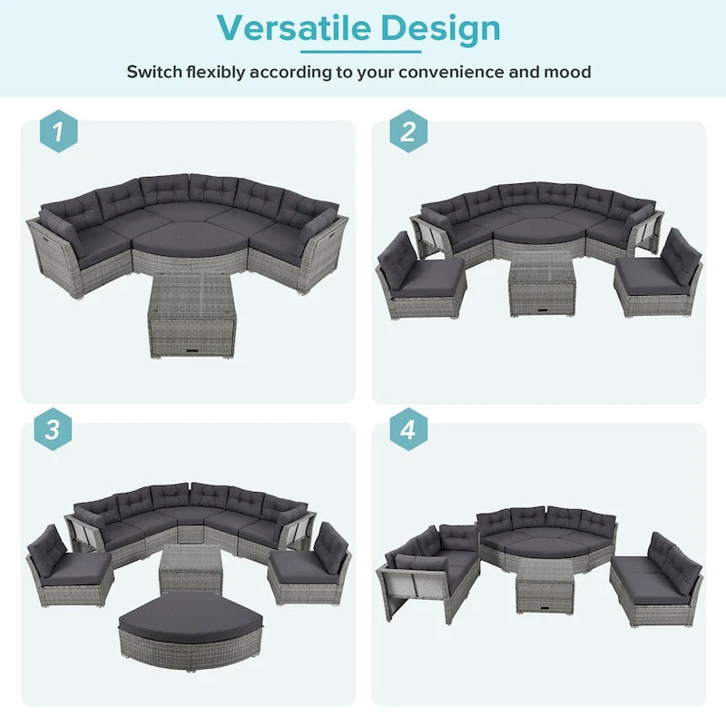 Ensemble de meubles de patio en rotin avec coussins et table basse