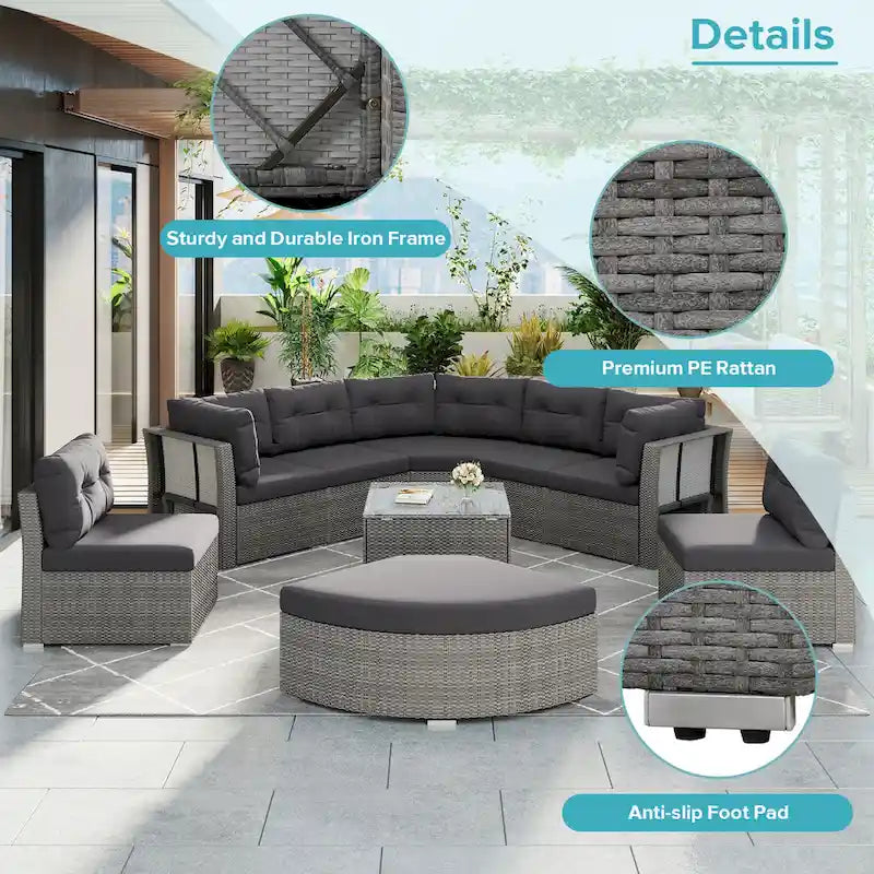 Ensemble de meubles de patio en rotin avec coussins et table basse