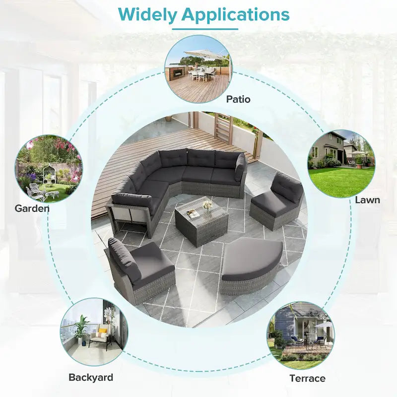 Ensemble de meubles de patio en rotin avec coussins et table basse