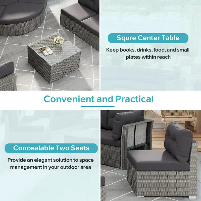 Ensemble de meubles de patio en rotin avec coussins et table basse