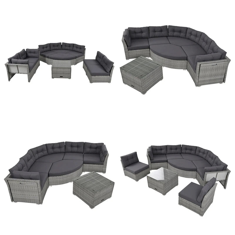 Ensemble de meubles de patio en rotin avec coussins et table basse