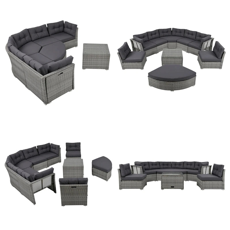 Ensemble de meubles de patio en rotin avec coussins et table basse
