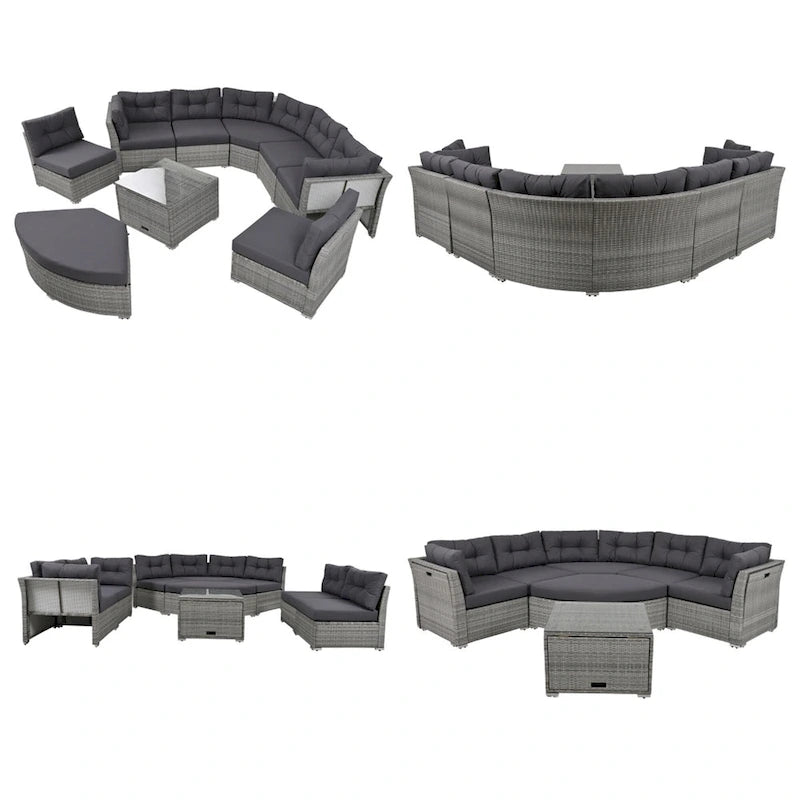 Ensemble de meubles de patio en rotin avec coussins et table basse