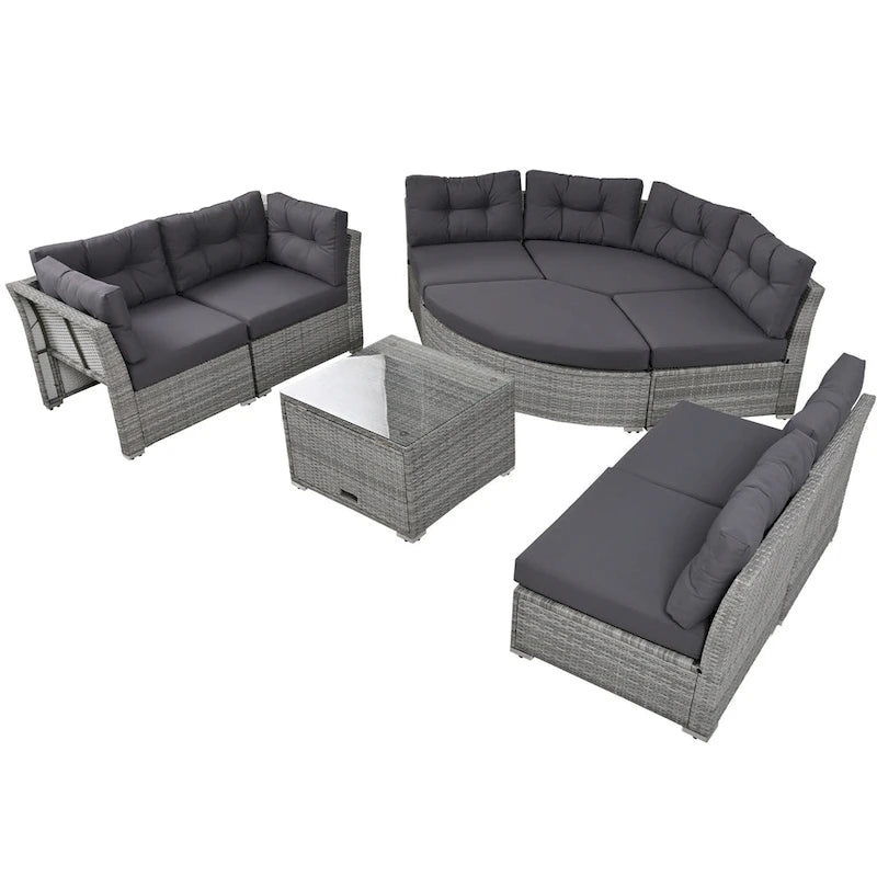 Ensemble de meubles de patio en rotin avec coussins et table basse