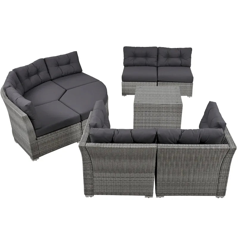 Ensemble de meubles de patio en rotin avec coussins et table basse
