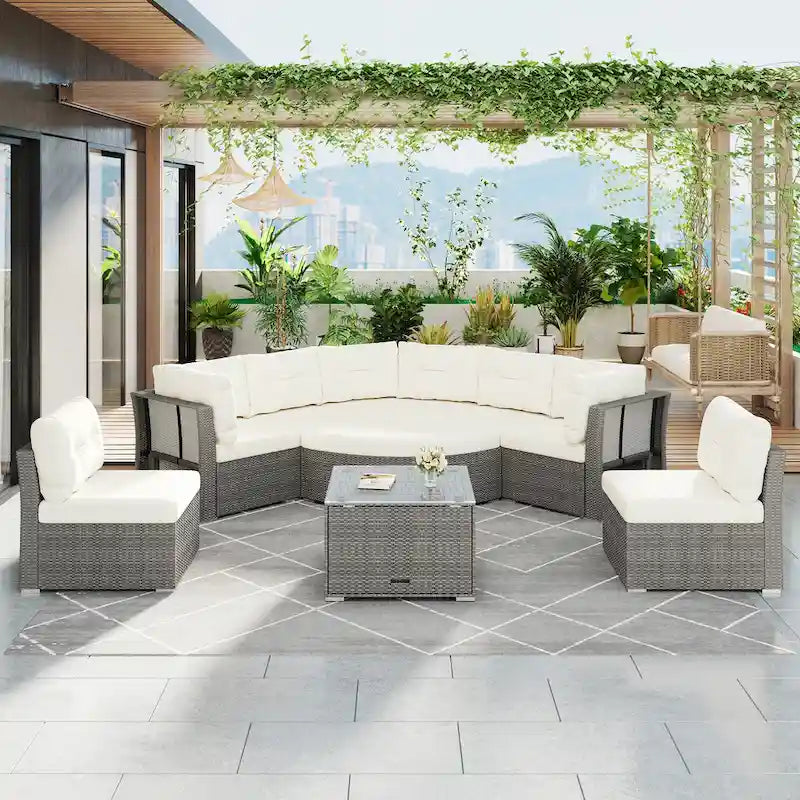 Ensemble de meubles de patio en rotin avec coussins et table basse