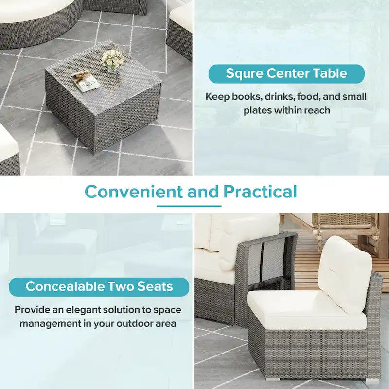 Ensemble de meubles de patio en rotin avec coussins et table basse