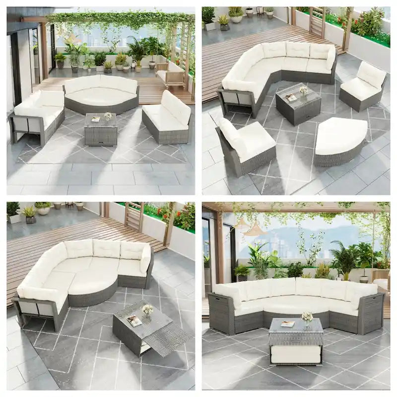 Ensemble de meubles de patio en rotin avec coussins et table basse