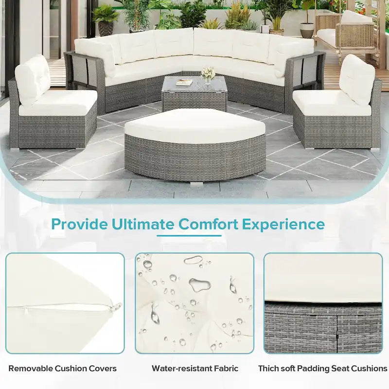 Ensemble de meubles de patio en rotin avec coussins et table basse