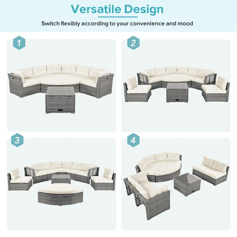 Ensemble de meubles de patio en rotin avec coussins et table basse