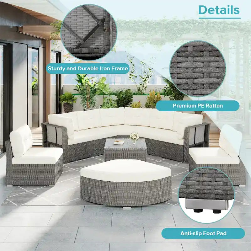 Ensemble de meubles de patio en rotin avec coussins et table basse