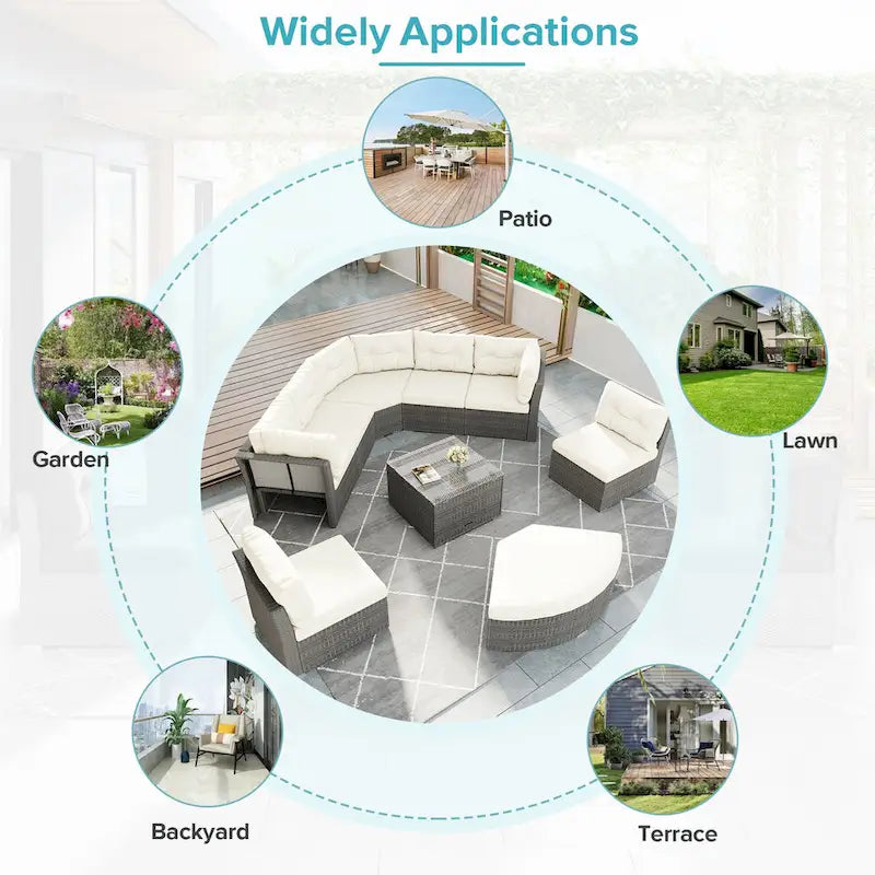 Ensemble de meubles de patio en rotin avec coussins et table basse