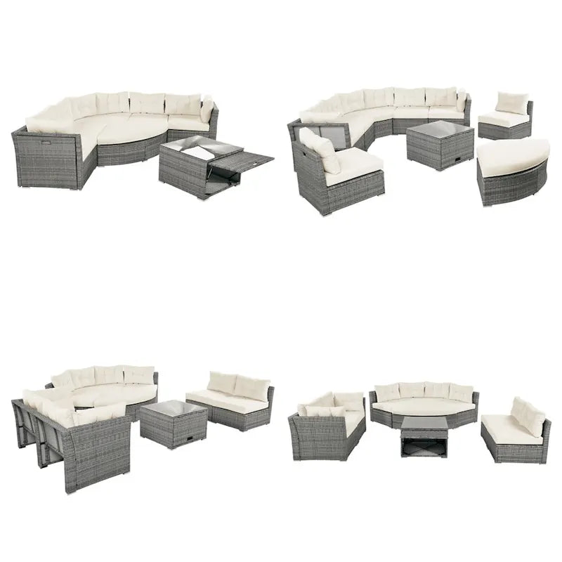 Ensemble de meubles de patio en rotin avec coussins et table basse