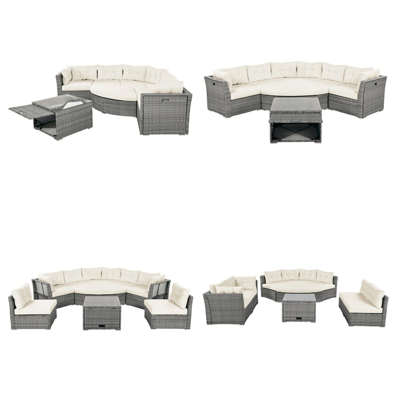 Ensemble de meubles de patio en rotin avec coussins et table basse