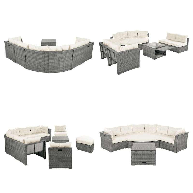 Ensemble de meubles de patio en rotin avec coussins et table basse