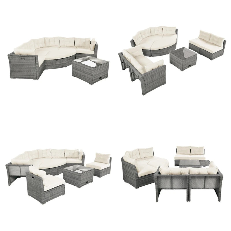 Ensemble de meubles de patio en rotin avec coussins et table basse