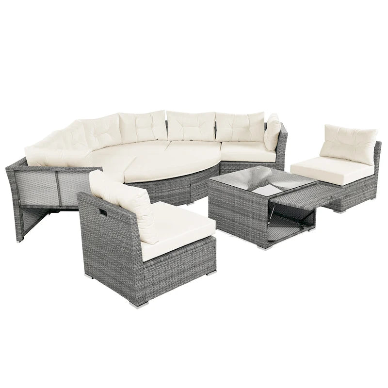 Ensemble de meubles de patio en rotin avec coussins et table basse