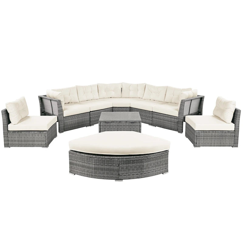 Ensemble de meubles de patio en rotin avec coussins et table basse