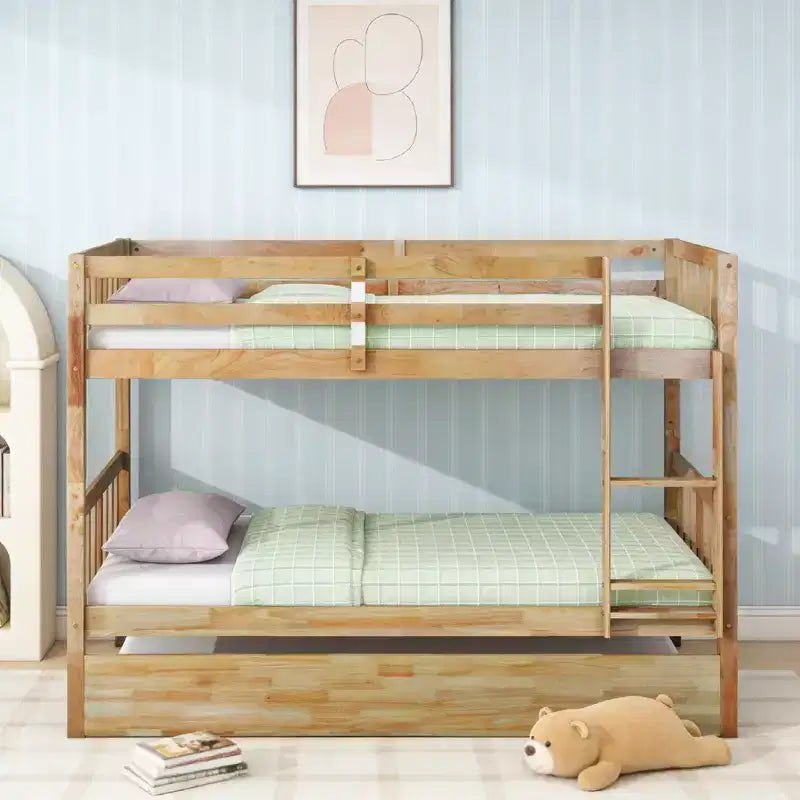 Lit superposé moderne en bois, double sur double avec lit gigogne, convertible en 2 lits