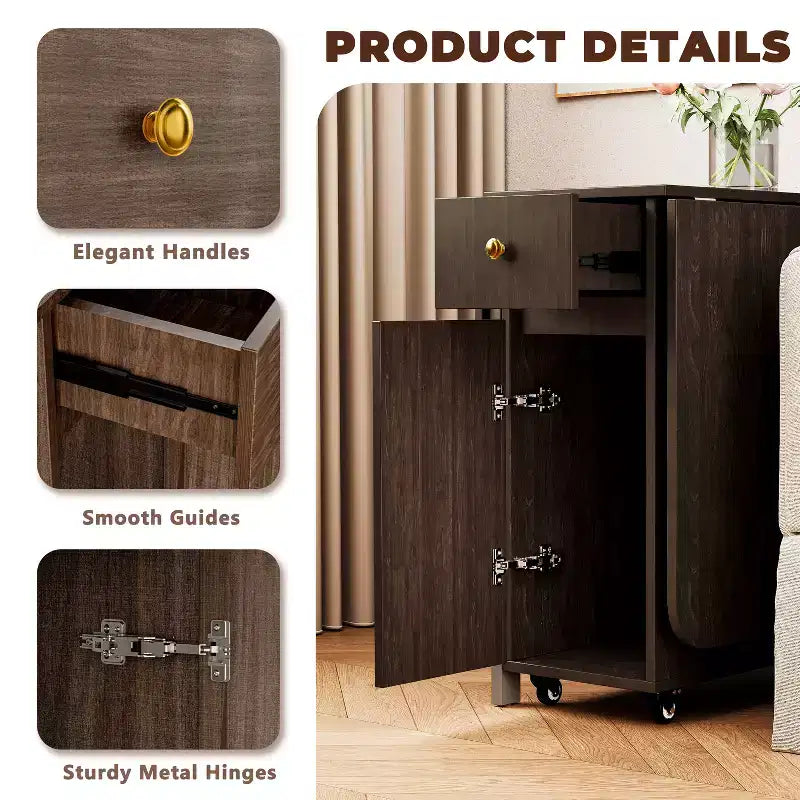 Table à manger pliante ATJafurn 59'' avec abattants pour petits espaces, table de cuisine rectangulaire en bois extensible avec roulettes et rangement
