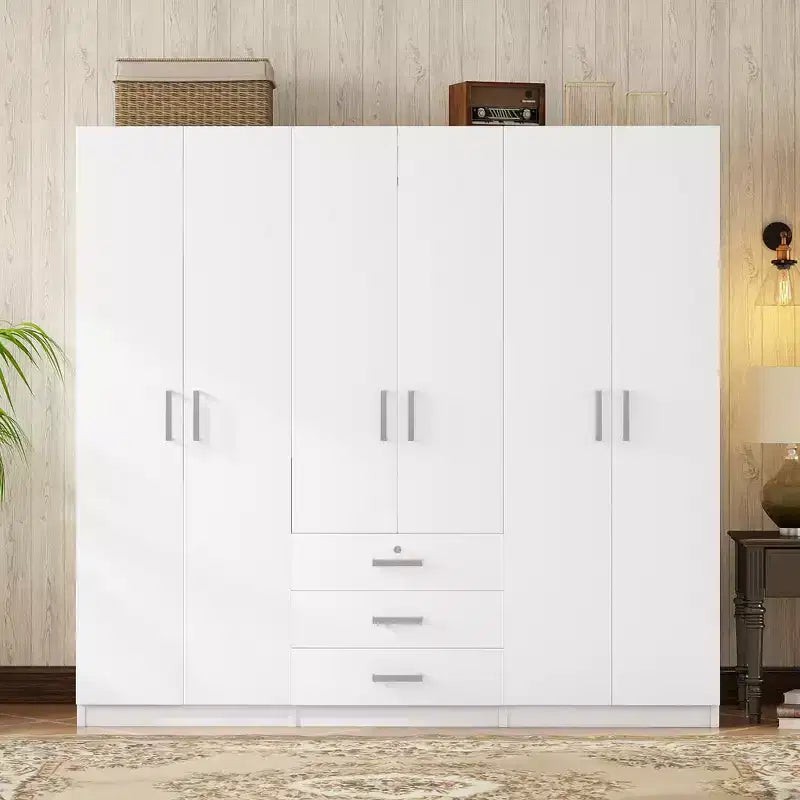 Armoire 6 portes en bois avec tiroirs pour chambre à coucher