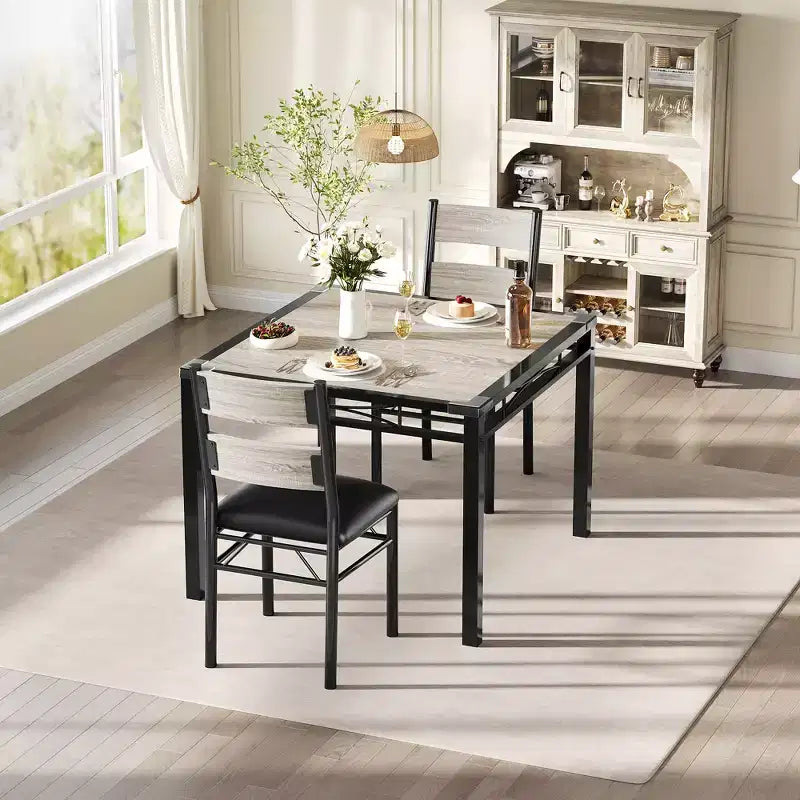 Ensemble table à manger pour 4 personnes, avec 4 chaises rembourrées, ensemble de 5 pièces de table de cuisine en bois avec protecteur de coin pour cuisine, appartement, petit espace.