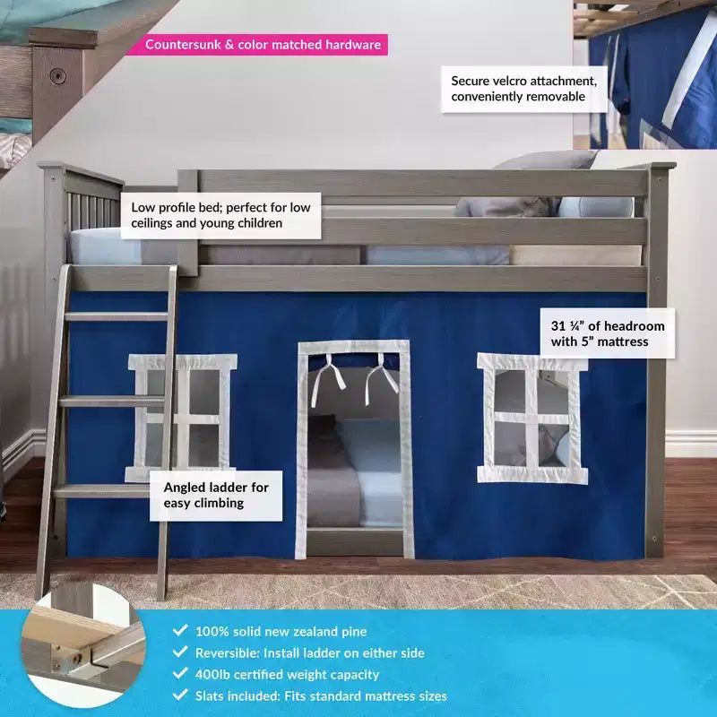 Lit superposé bas Max & Lily double sur double avec rideaux