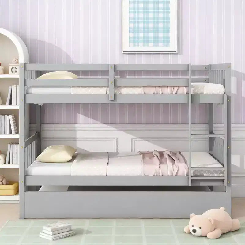 Lit superposé moderne en bois, double sur double avec lit gigogne, convertible en 2 lits