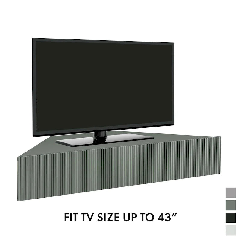 Meuble TV mural flottant d'angle de 47 po, 3 étagères, style transitionnel, gain de place