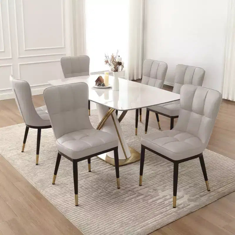 Bekrvio Lot de 6 chaises de salle à manger, modernes, rembourrées, en similicuir, avec haut dossier, pieds en métal, chaises de cuisine sans accoudoirs pour salon et salle à manger