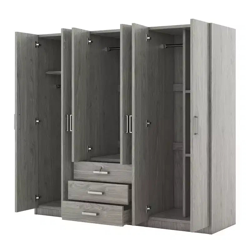 Armoire 6 portes en bois avec tiroirs pour chambre à coucher