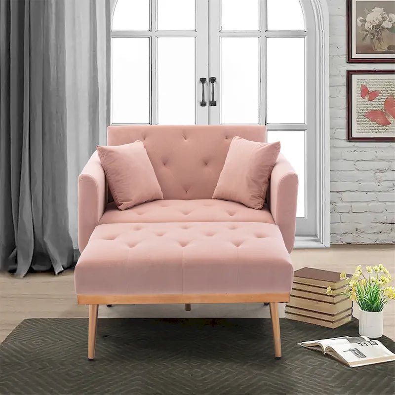 Canapé-lit de salon capitonné en velours avec pieds couleur or rose