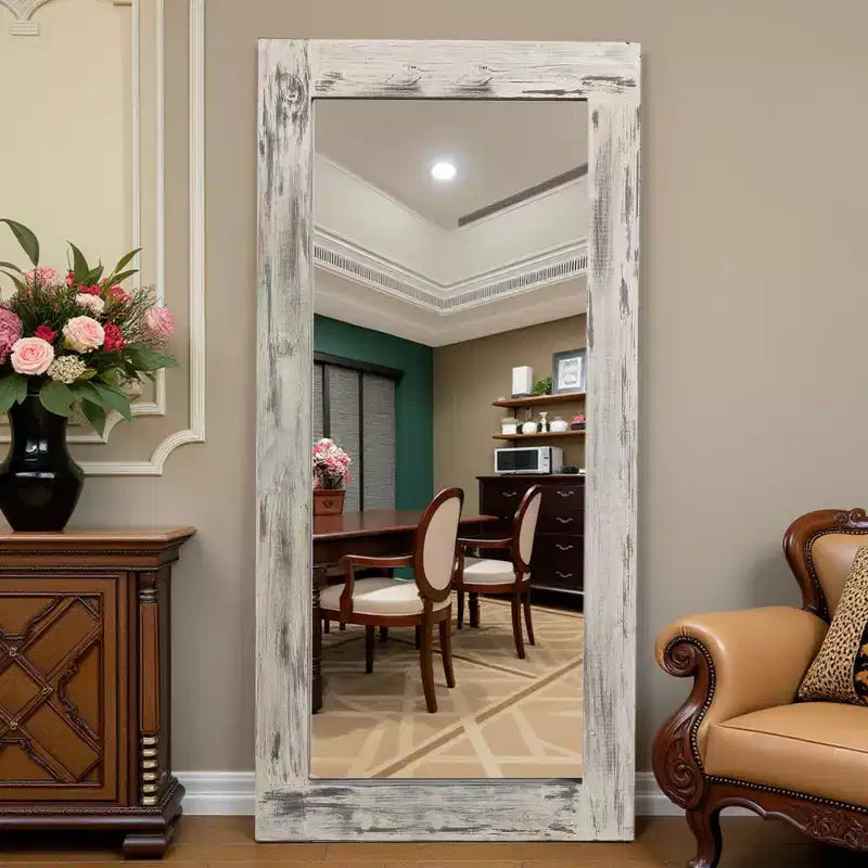Miroir pleine longueur mural rectangulaire en bois massif marron 71x31 pouces, d'occasion, sans support de fixation
