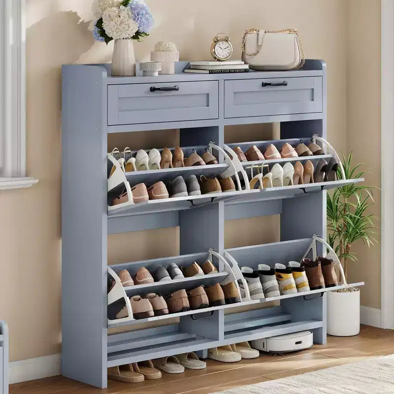 Meuble à chaussures avec 4 tiroirs basculants et 2 tiroirs supérieurs, meuble à chaussures en bois avec étagère réglable, armoires à chaussures autoportantes