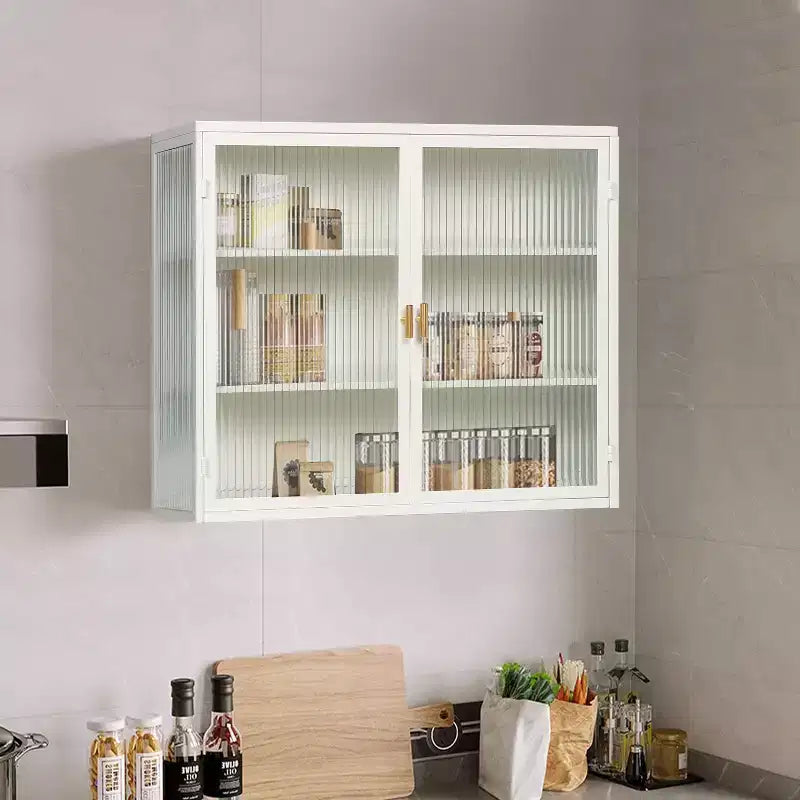 Meuble haut moderne à 2 portes Okak avec portes vitrées de rangement à 3 niveaux pour entrée/salle à manger/salon/cuisine