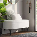 Banc de rangement à pieds métalliques, bouclette crème