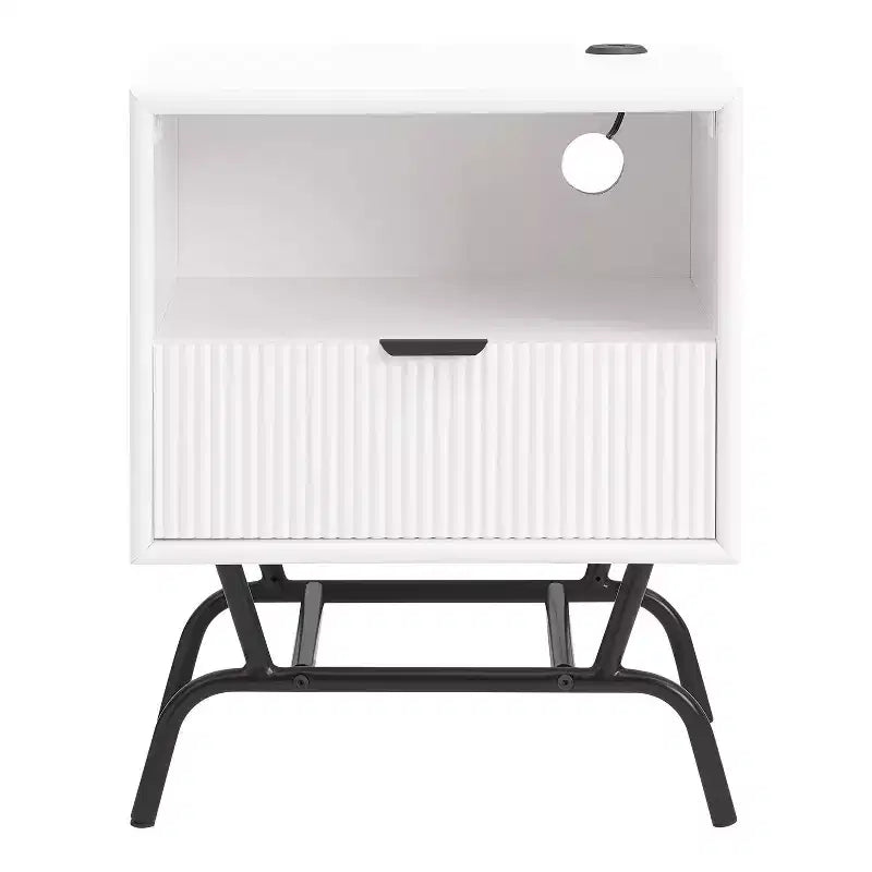Table d'appoint moderne 1 tiroir avec ports USB et étagère, 45 cm