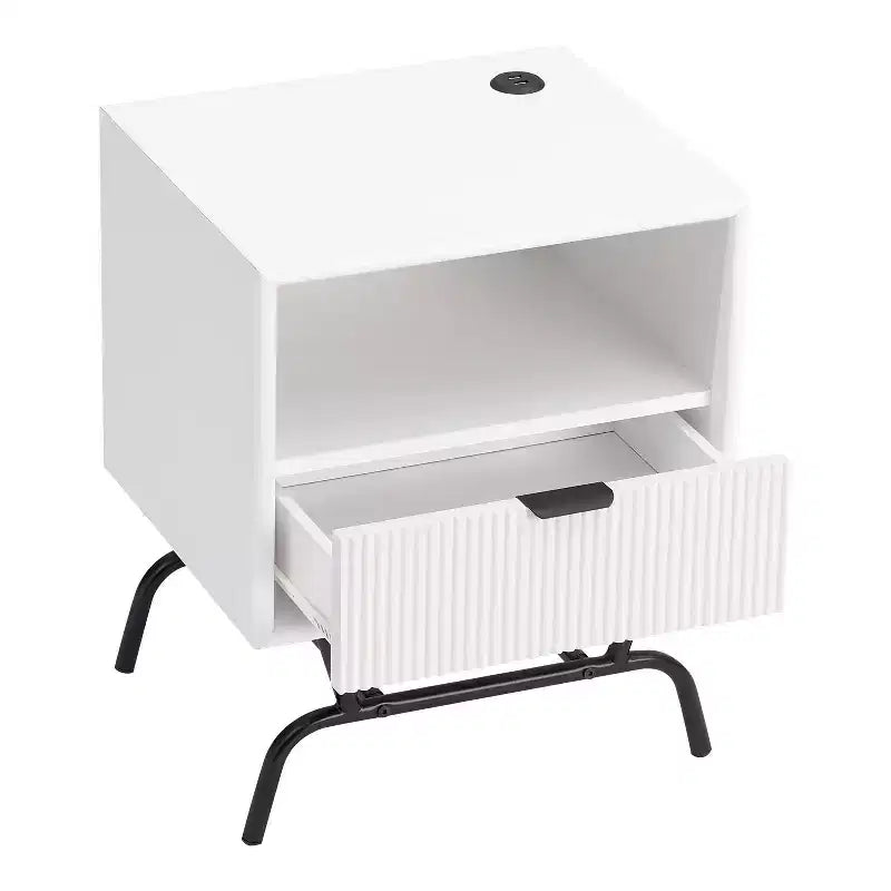 Table d'appoint moderne 1 tiroir avec ports USB et étagère, 45 cm