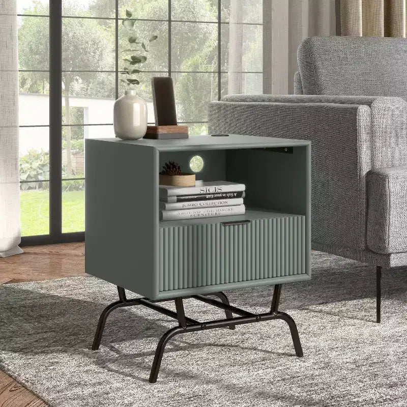 Table d'appoint moderne 1 tiroir avec ports USB et étagère, 45 cm
