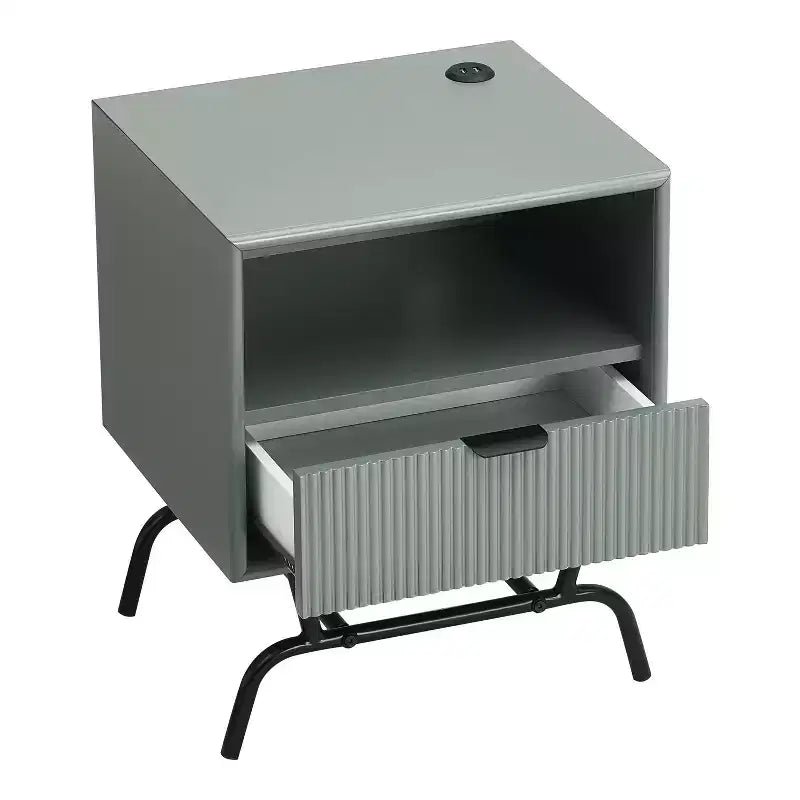 Table d'appoint moderne 1 tiroir avec ports USB et étagère, 45 cm