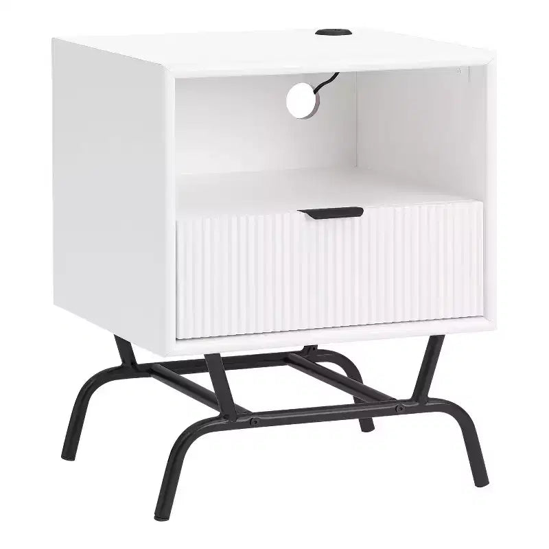 Table d'appoint moderne 1 tiroir avec ports USB et étagère, 45 cm