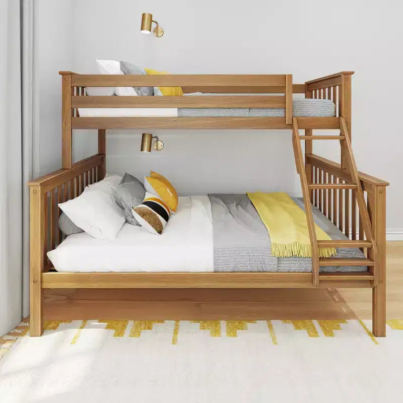 Lit superposé en bois massif deux places XL au-dessus d'un lit Queen pour enfants