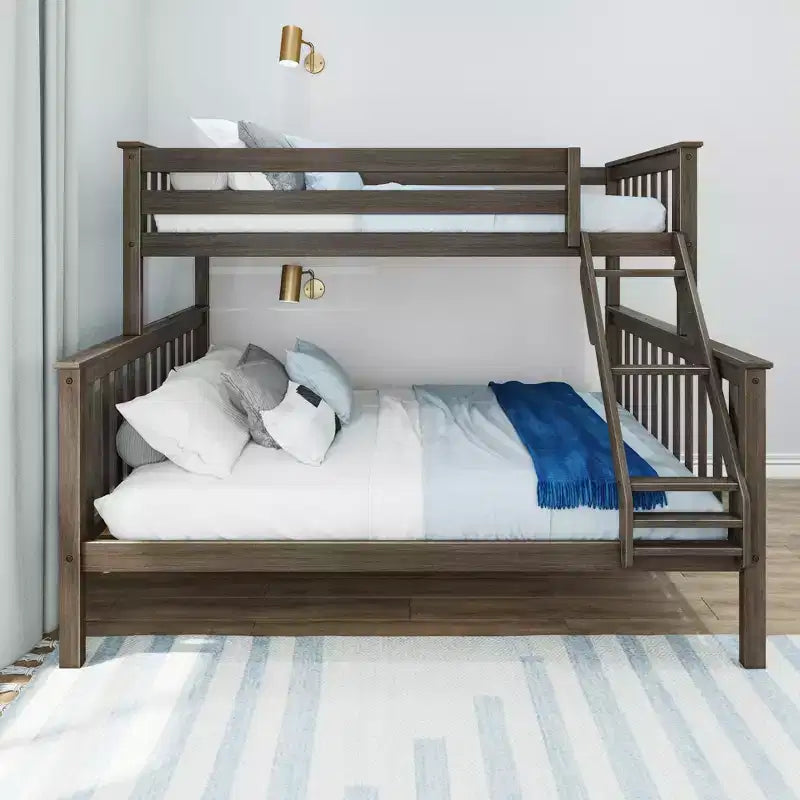 Lit superposé en bois massif deux places XL au-dessus d'un lit Queen pour enfants