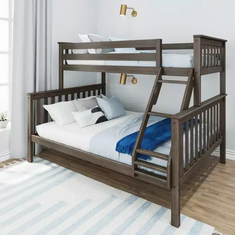 Lit superposé en bois massif deux places XL au-dessus d'un lit Queen pour enfants