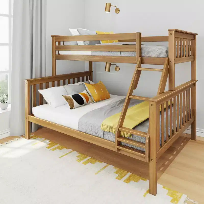 Lit superposé en bois massif deux places XL au-dessus d'un lit Queen pour enfants